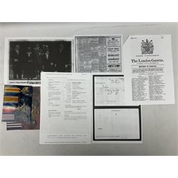 WW1 Military Medal KIA group of four comprising MM, British War Medal, 1914-15 Star and Victory Medal awarded to 32225 Pte. (later A.Sjt.) E.L. Holmes R.A.M.C., the MM inscribed 28F/A R.A.M.C.; all with ribbons; together with photocopied research material including newspaper article with presentation photograph, CWGC certificate,  London Gazette entry etc