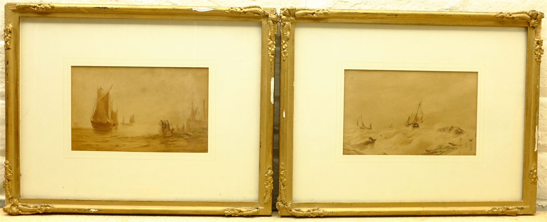 English School (19th century): Shipping Scenes, pair sepia watercolours unsigned 12.5cm x 20cm