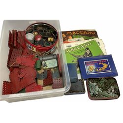 Meccano - quantity of unboxed and playworn sections in red and green with instruction booklets together with boxed Gears Outfit 'A' and No.1 Clockwork Motor