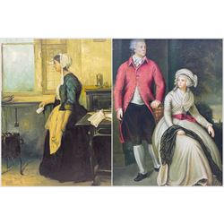 After Sir Thomas Lawrence (British 1769-1830): Mr and Mrs John Julius Angerstein, oil on canvas unsigned, titled on the mount 58cm x 49cm; After Domenico Induno (Italian 1815-1878): The Letter, oil on canvas signed 58cm x 49cm (2)