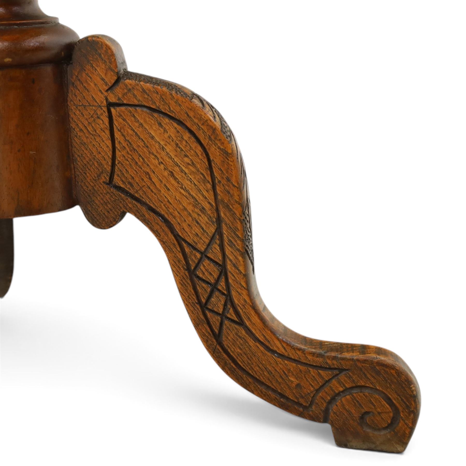 Victorian walnut pedestal occasional table, circular top ,raised on turned column with scroll feet
