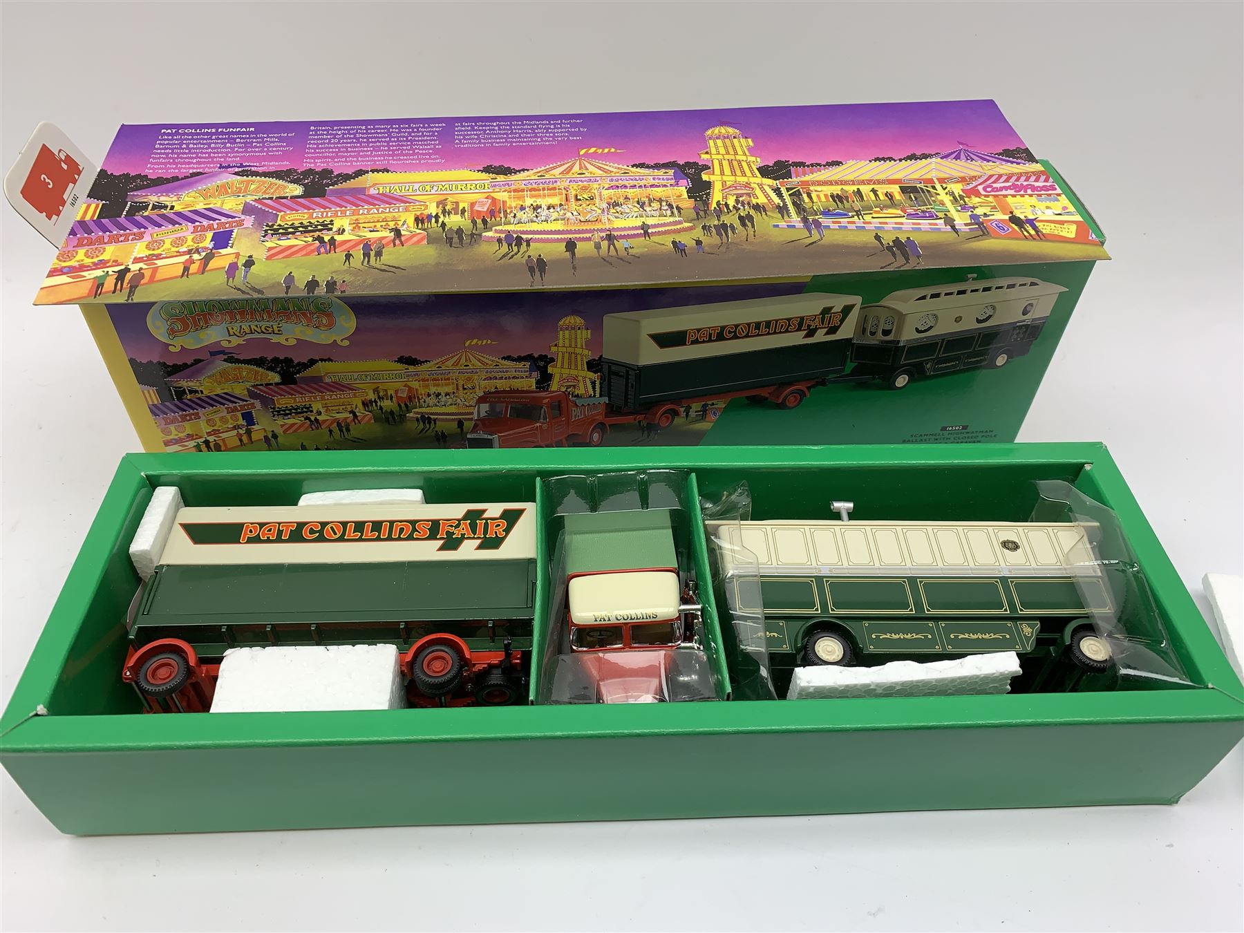 Corgi Showmans Range - twelve vehicles comprising 24801 Leyland Dodgem Truck & Caravan Set, 16501 Scammell Highwayman Ballast with Closed Pole Trailer & Caravan Set, 15901 Scammell Highwayman Generator with Closed Pole Trailer & Dodgem Trailer Set, 16502 Scammell Highwayman Ballast with Closed Pole Trailer & Caravan Set, 21701 AEC Closed Pole Truck with Closed Pole Trailer Set, 12601 Foden Closed Pole Truck Set, 27801 Atkinson Open Pole Truck Set, 09901 ERF Dodgem Truck & Box Trailer Set, 27602 Atkinson 8 Wheel Rigid Truck & Trailer with Loads Set, 24401 Leyland 8 Wheel Rigid Truck Set, 16101 Scammell Highwayman Crane Set and 06601 Morris 1000 Advanced Publicity Van Set; all virtually mint and boxed with certificates and paperwork (12)