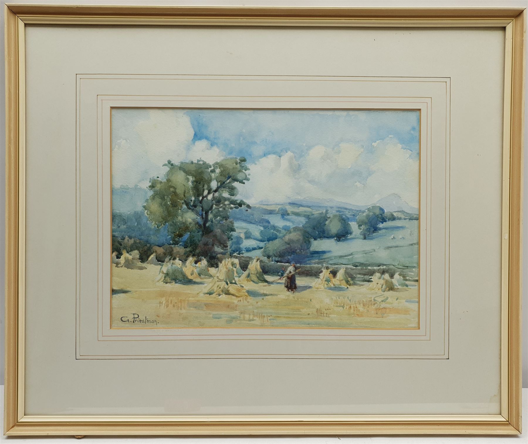 Gertrude Priestman (British 1870-1955): Gathering Corn Stooks, watercolour signed 25cm x 35cm