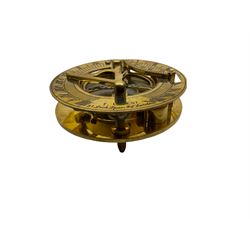 Nautical brass sundial compass marked F. L. West, London, with wooden box, and a vintage AA car badge (no. 2E28777)