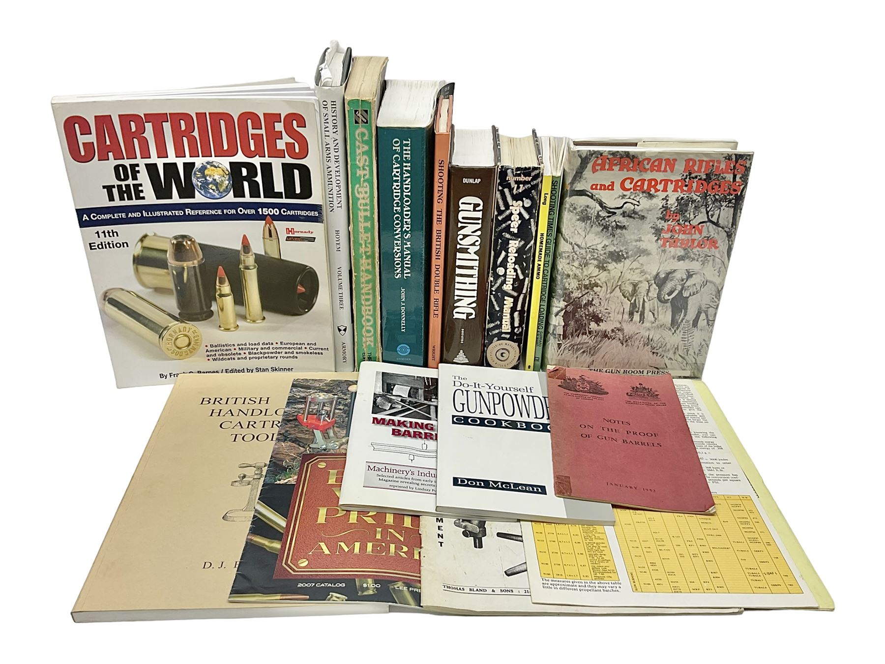 Seventeen books/pamphlets on cartridge making, ammunition, gunsmithing etc including Barnes Frank: Cartridges of the World. 2006 11th edition; Donnelly John T.: The Handloaders Manual of Cartridge Conversions. 1987; Hoyem George A.: The History and Development of Small Arms Ammunition. 2005 Volume Three; Speer Reloading Manual No.11; Baker D.J.: British Handloading Cartridge Tools. 2003. Signed by author etc
