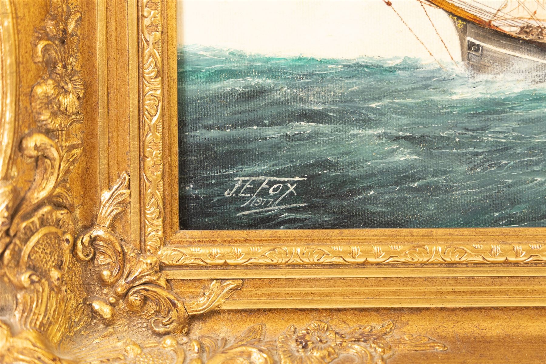 J E Fox (British 20th Century): Sailing Boats at Sea, oil on canvas board signed and dated 1977, 34cm x 44cm 