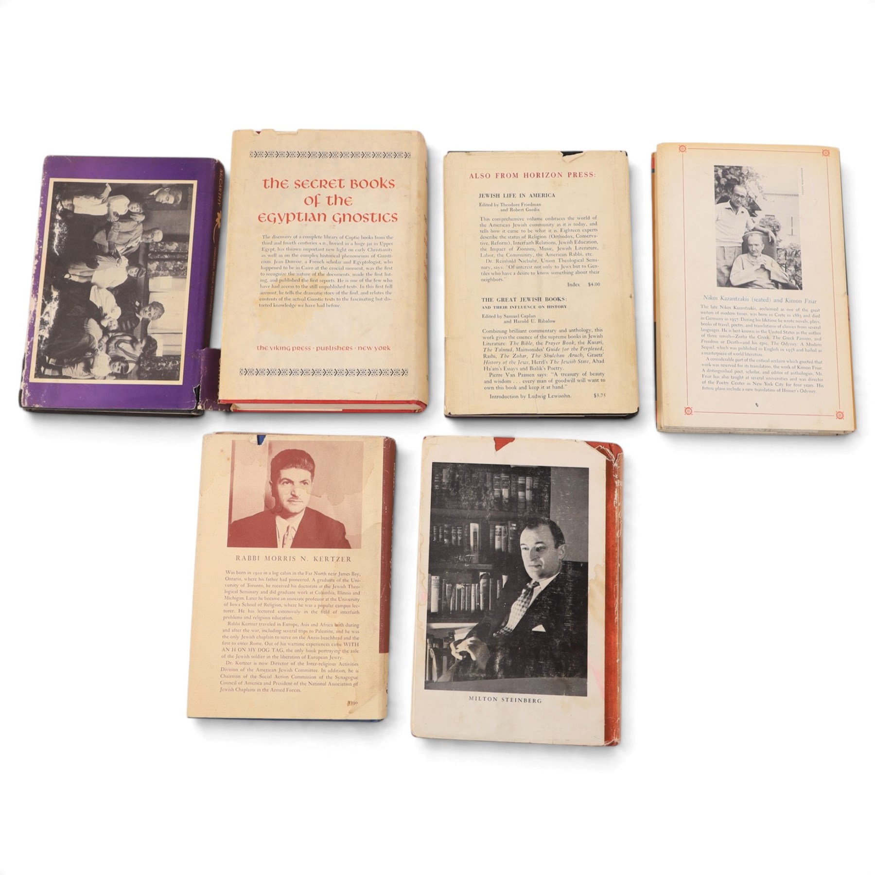 Marilyn Monroe - six religious books originally owned by Marilyn Monroe, purchased as part of lot 561 from 'The Personal Property of Marilyn Monroe' auction held at Christies, New York, October 1999, to include Kazantzakis, Nikos: The Saviors of God Spiritual Exercises, Doresse, Jean: The Secret Books of the Egyptian Gnostics, McCarthy, Mary: Memories of a Catholic Girlhood, Buber, Martin: The Tales of Rabbi Nachman, etc