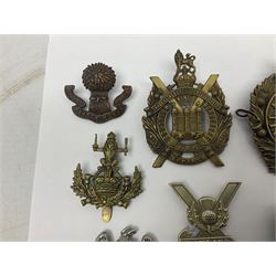 Fifteen Scottish Glengarry and other metal military badges including Argyll & Sutherland, Royal Glasgow Yeomanry, Cameronians, Lanarkshire Yeomanry, Kings Scottish Own Borderers, Highland Light Infantry, Border Regiment, Lowland Regiment, Lothians & Border Horse Yeomanry, Ayrshire Earl of Carricks Own Yeomanry etc