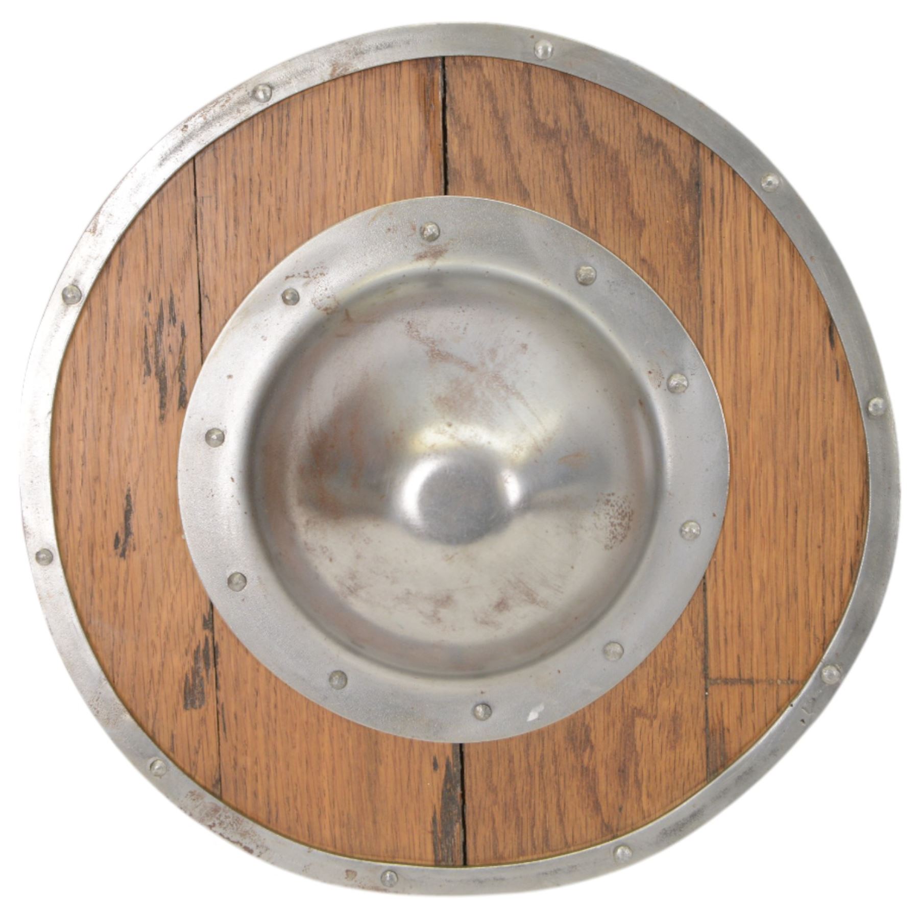 Selection of reenactment related items, including Archers sword, helmet and shield, with another helmet and chain mail 