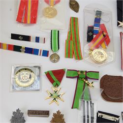 Collection of medals, insignias and minitures, including American National Defence medals, Efficiency Decoration medal, Order of St. John of Jerusalem stars, Military and Hospitaller Order of St. Lazarus of Jerusalem medals etc, several by Toye, Kedding & Spencer Ltd and Worcestershire Medal Service Ltd