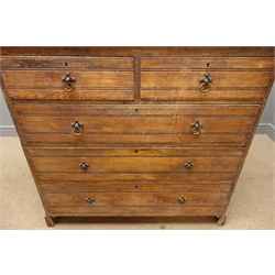 Late Victorian ash chest with two short and three long drawers, plinth base, W107cm, H107cm, D54cm  