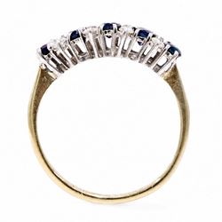 18ct gold sapphire and diamond ring, five round cut sapphires, spaced by two two round round brilliant cut diamonds, Birmingham 1983, total diamond weight approx 0.25 carat