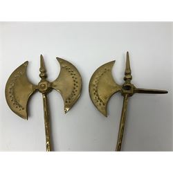 Ornamental cast-brass double-headed axe, together with another similar, H44cm