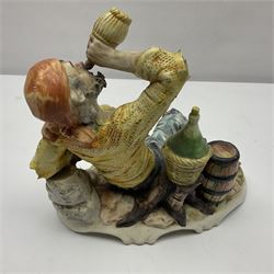 Three Border Fine Arts figures including Boxer with Pups, Capodimonte figure of a drunken pirate, and a brass dog (5)