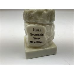 Royal Dux figure of a saluting soldier and Willow Art Crested ware Hull soldiers war memorial c1903 late South African war, tallest H19cm
