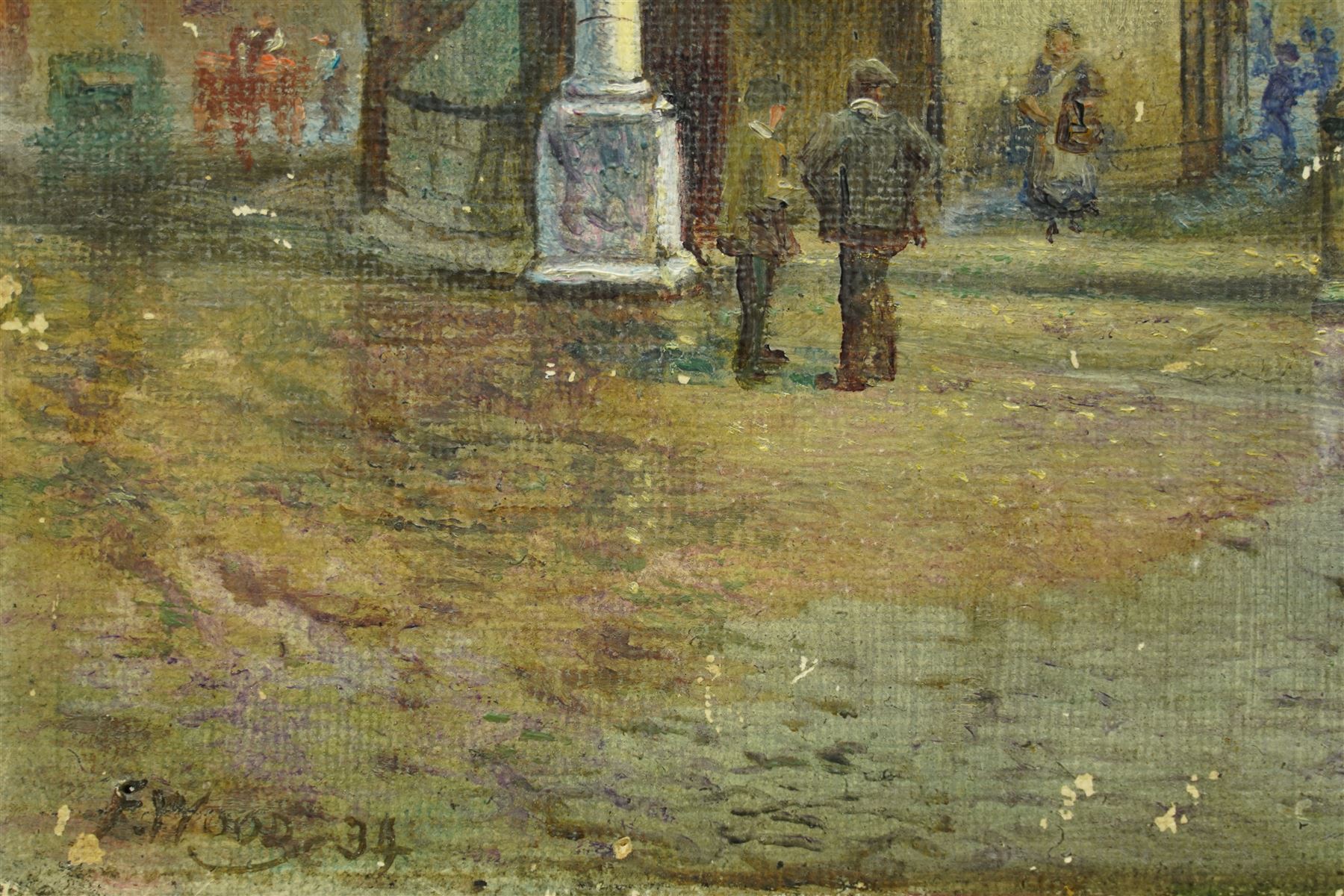 Frank Watson Wood (British 1869-1953): Walmgate Bar - York, oil on canvas board signed inscribed and dated '34, 29cm x 22cm (unframed)