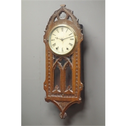  Late 19th/early 20th century oak cased Gothic wall clock, H81cm  