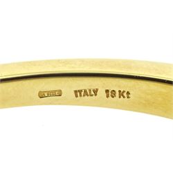 Roberto Coin 'Parisienne' 18ct gold three row round brilliant cut diamond bangle, with a signature round cut ruby to the underside and ruby set clasp, Birmingham 2006, boxed