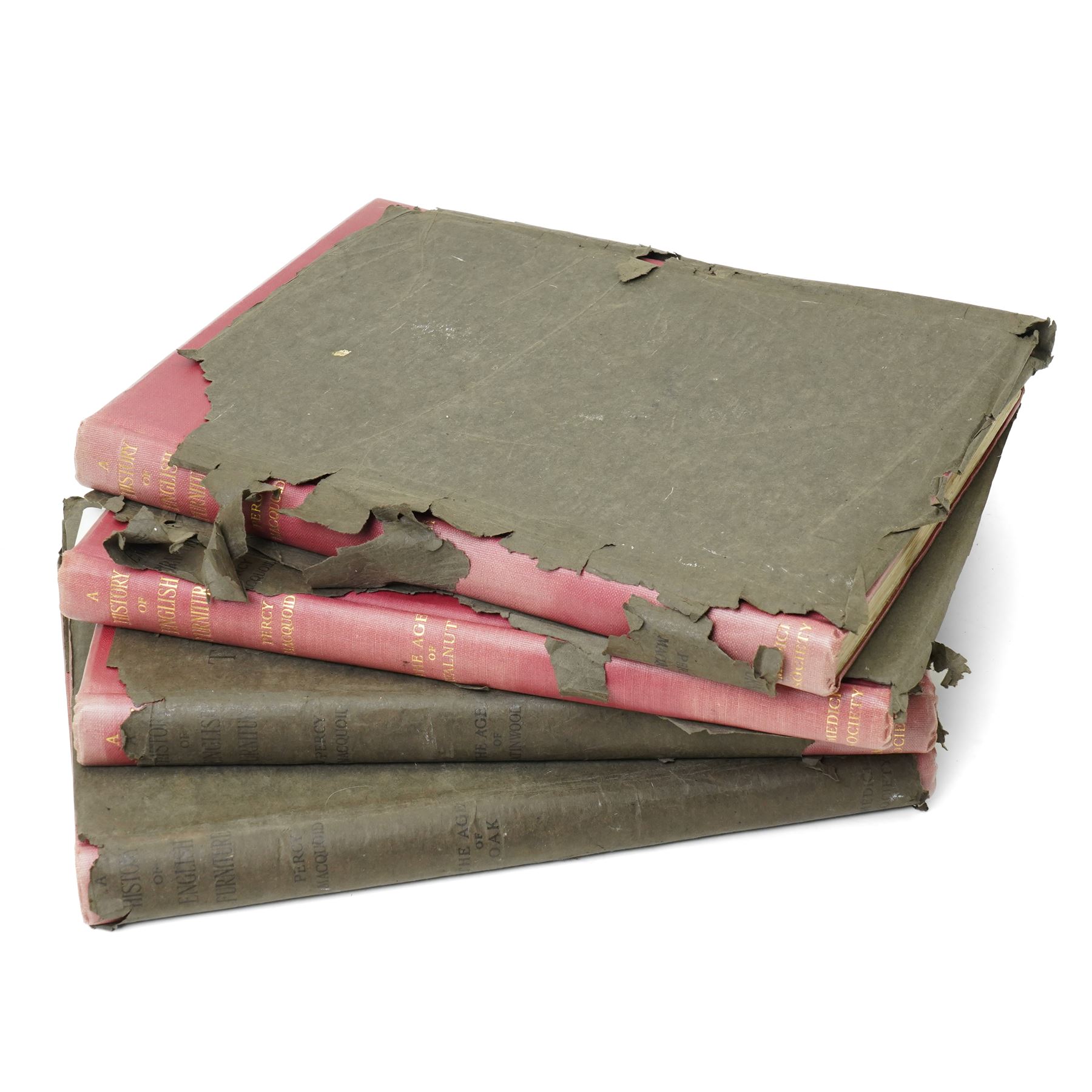 Macquoid, Percy - 'A History of English Furniture' published by Medici Society 1925 and 1928  'Age of Oak', 'Age of Satinwood',  'Age of Walnut' and 'Age of Mahogany'  four volumes with dust wrappers