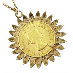 Elizabeth II 1967 gold full sovereign, loose mounted in 9ct gold pendant, on 12ct gold link necklace