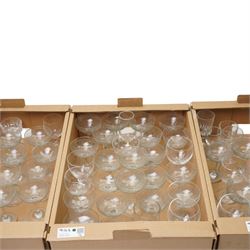Quantity of table glass including champagne saucers, wine glasses etc