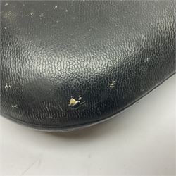 19th century James Dixon & Sons leather covered powder flask with patent action adjustable shot measure to dispense 2 1/4 - 3 drams; marked Parker Hale Ltd. Birmingham England L20cm