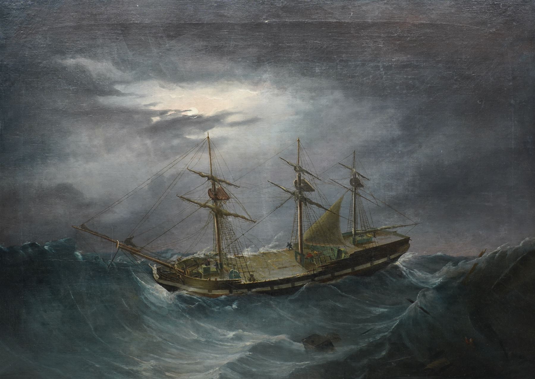 Joseph Heard (British 1799-1859): Barque Ship in Distress in a Moonlit Storm, oil on canvas signed 64cm x 89cm
Provenance: purchased Tennants 7th June 2007