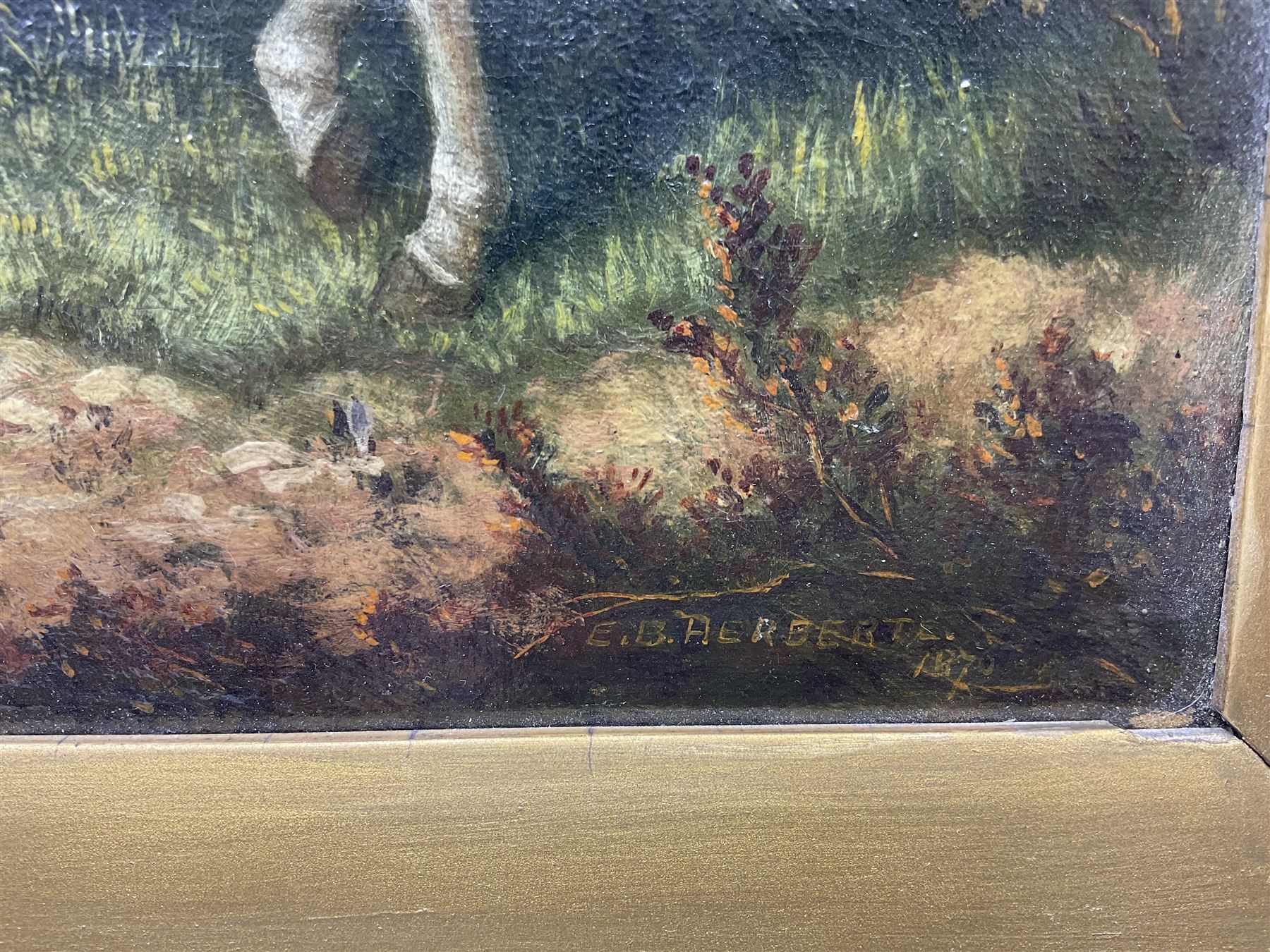 Edward Benjamin Herberte (British 1857-1893): Landscape with Horseman and Dog resting under Trees, oil on canvas signed and dated 1870, 24cm x 34cm