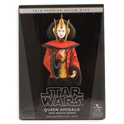 Three limited edition Gentle Giant Star Wars Episode I The Phantom Menace collectible mini busts, comprising Aurra Sing no.685/1800, 2012 Premier Guild Exclusive Jar Jar Binks with W.Wald Deluxe Busts and 2014 Premier Guild Gift Princess Amidala
