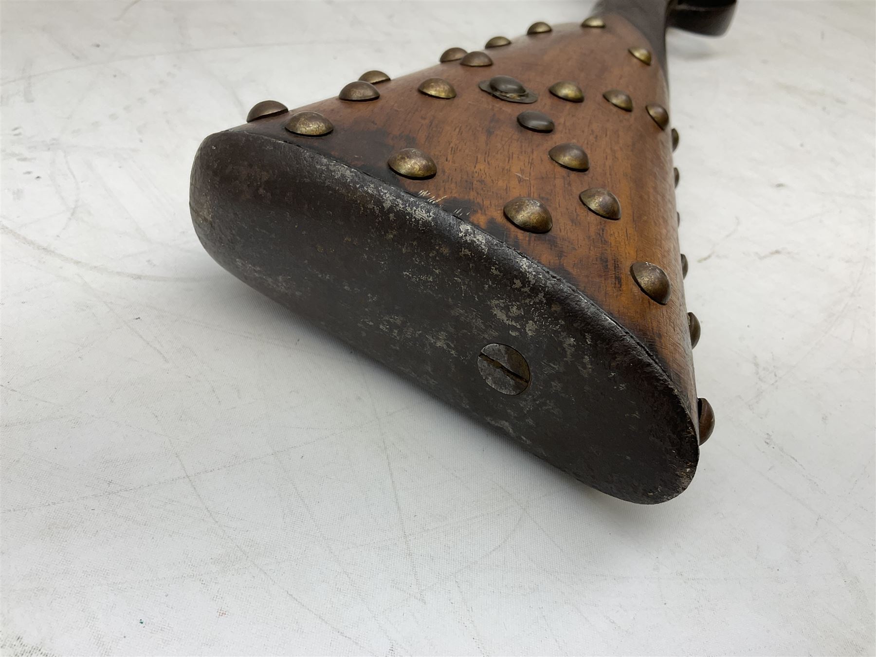 Composed decorative percussion action sporting gun, the 79cm barrel with ramrod under and Indian style studded stock L124cm overall