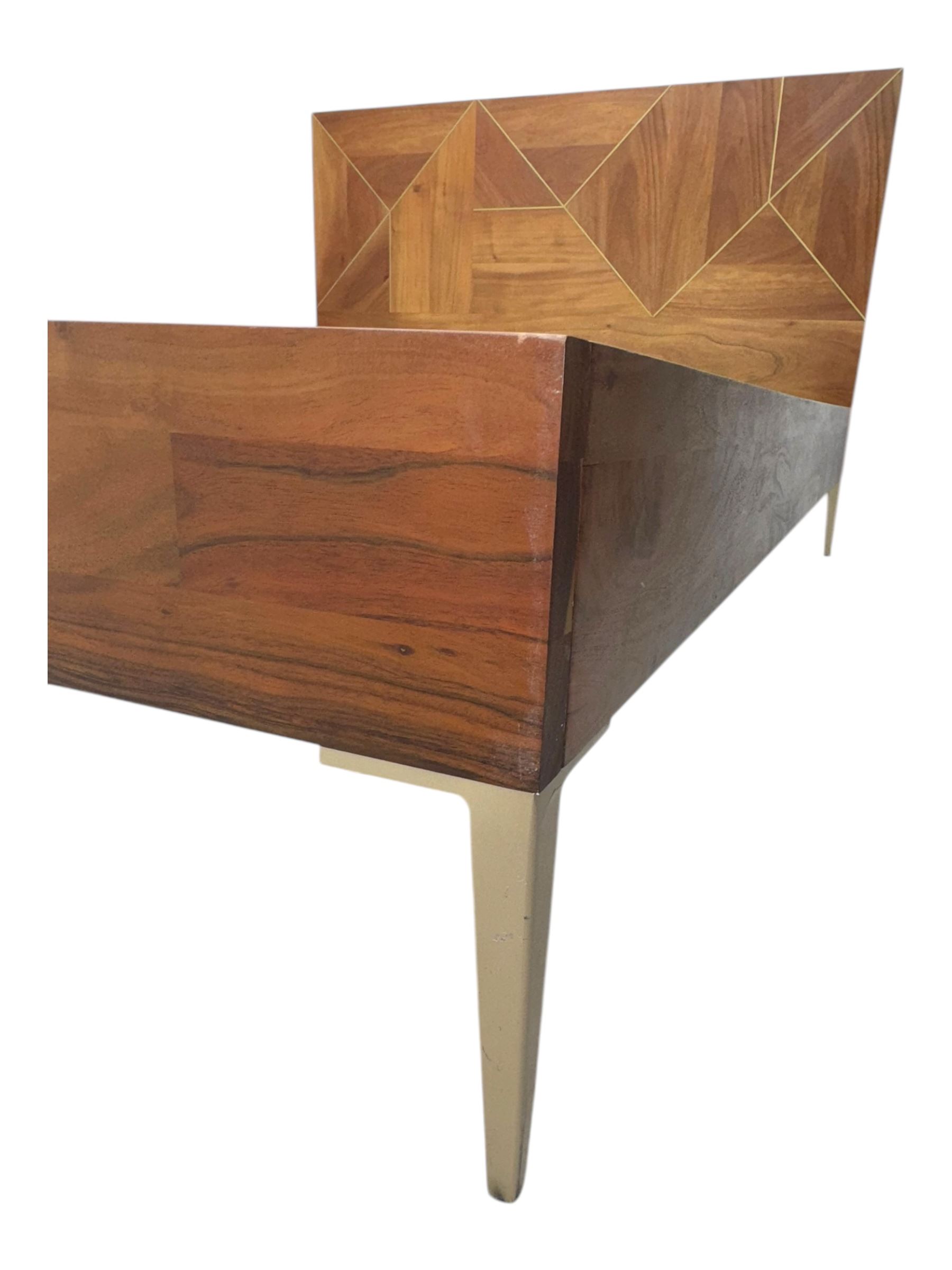 Barker & Stonehouse - contemporary chestnut king size bed frame, with geometric inlaid headboard and brass detailing, slatted base and tapered brass effect legs, together with Dreams ‘Reynolds 1000’ pocket sprung mattress