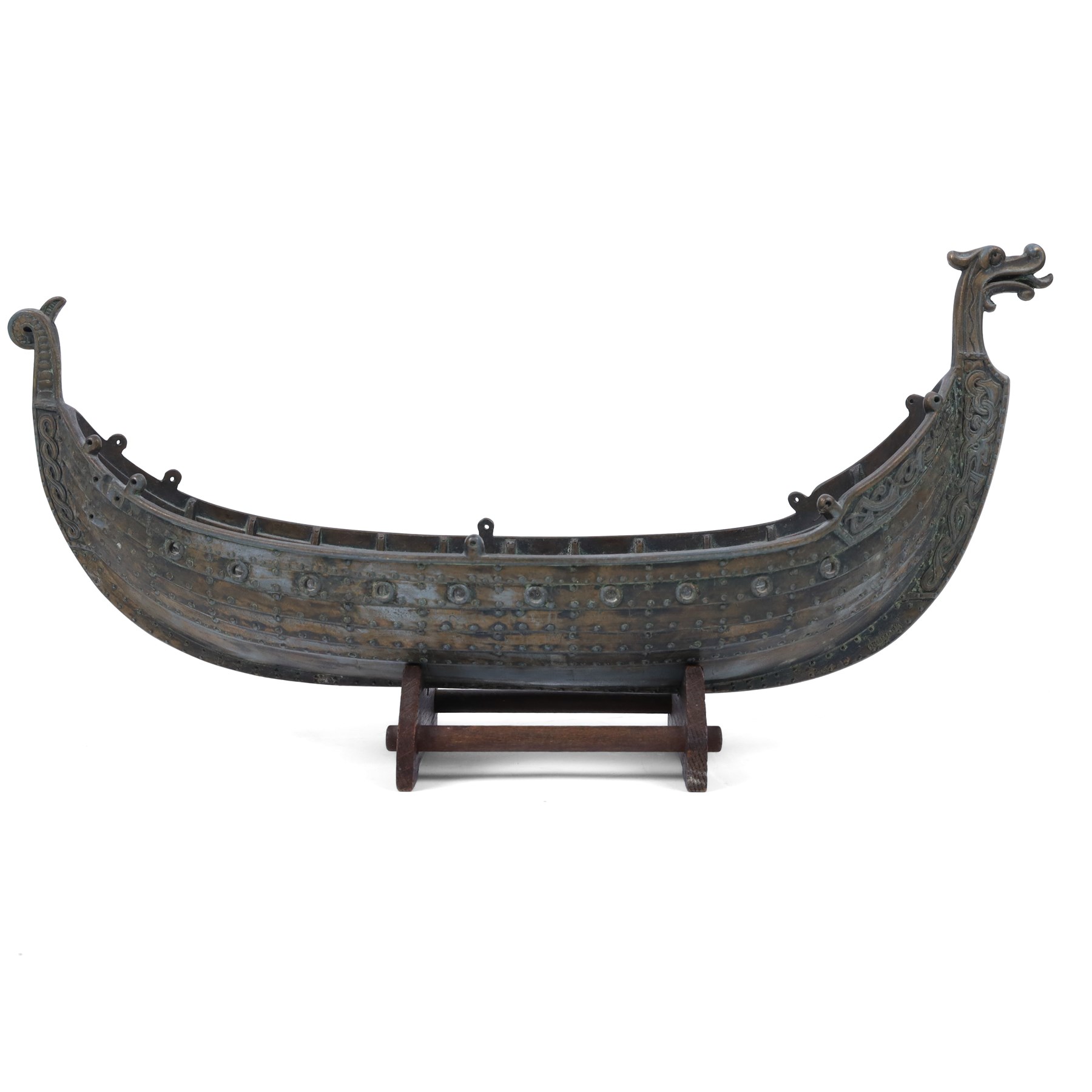 Danish viking ship, in the manor of Edward Aagaard, upon a wooden stand, marked Denmark to the bow of the ship, L41cm 