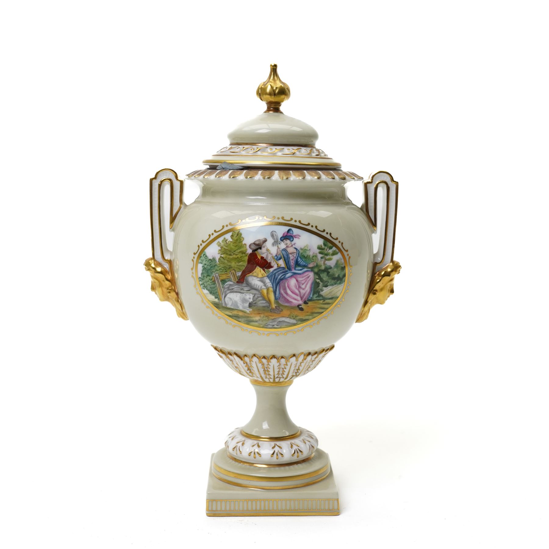 Royal Worcester Elizabeth Vase, H21cm; together with a Royal Crown Derby rectangular serving dish, painted with a shipping scene by WEJ Dean, W28cm, a Davenport plate painted with St Michaels Mount, D24cm, and a Minton plate painted with fruit by F Walklett, D23cm (4)