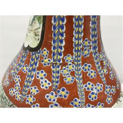 19th century Chinese floor vase of baluster form, hand painted with warriors and the emperor, the neck decorated with floral patterns and panels with landscapes, H64cm