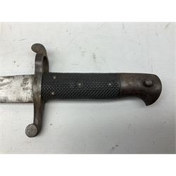 19th century Bayonet with 58cm fullered Yataghan shaped blade, stamped with anchor mark, with leather scabbard