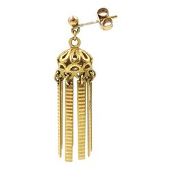 Pair of 9ct gold tassel pendant stud earrings, hallmarked