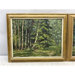 C Fleischmann? (German early 20th century): Forest Landscapes, pair oils on canvas laid on board indistinctly signed, one dated '28, 27cm x 35cm (2)
