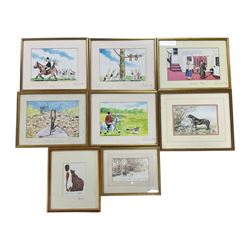 Jean Palmer: Ponies, two watercolours, together with six humorous prints (8)