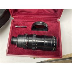 Arriflex 16 camera body, serial no. 11250, three 400ft magazines, cased filter set, 'Angenieux-Zoom Type 4x17.5B F.17.5-70mm' lens, serial no. 1199886 cases and other Addiflex equipment in hard case 