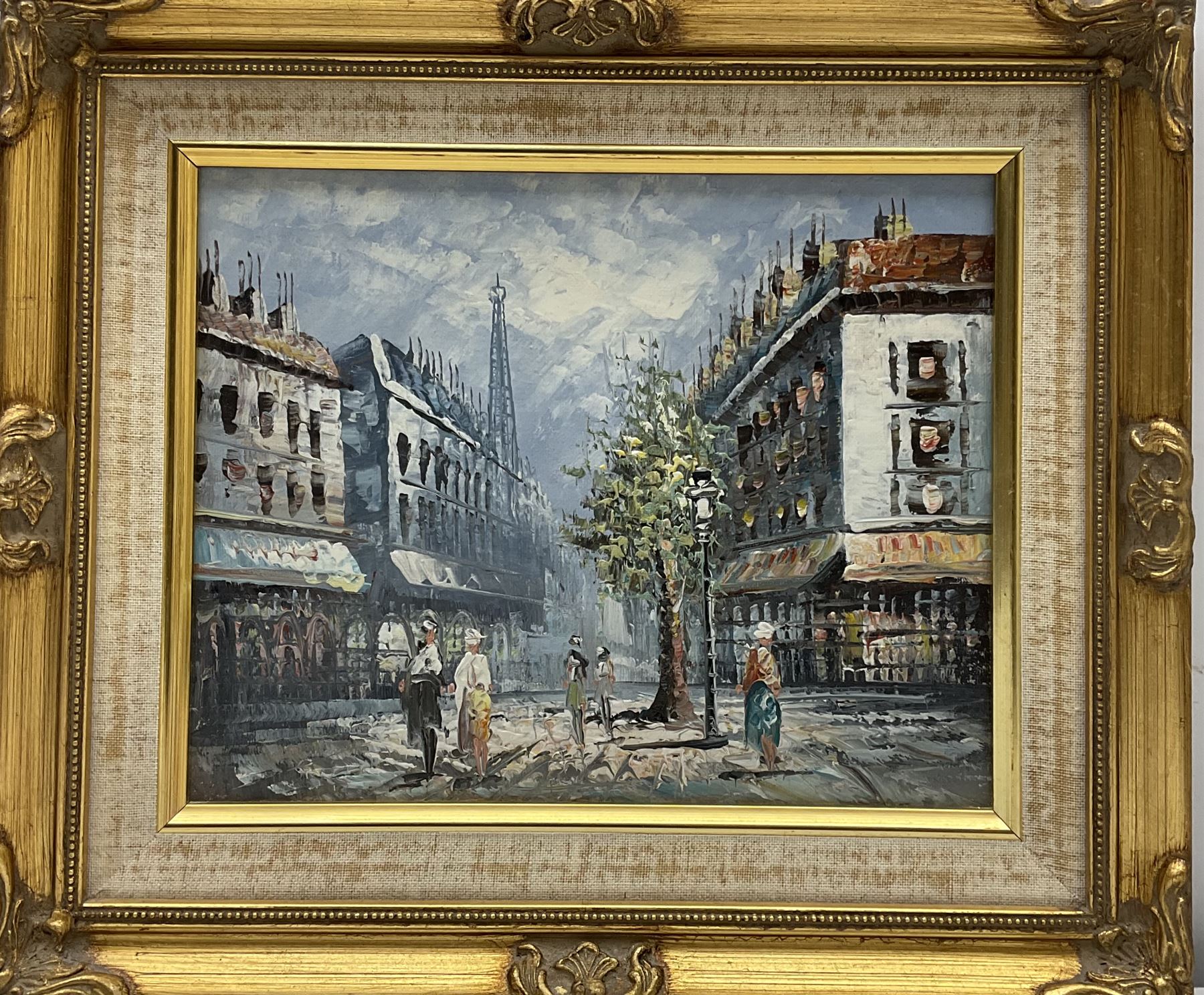 French School (20th century): Parisian Street Scenes, pair oils on board together with pair oils on canvas each 19cm x 24cm (4)