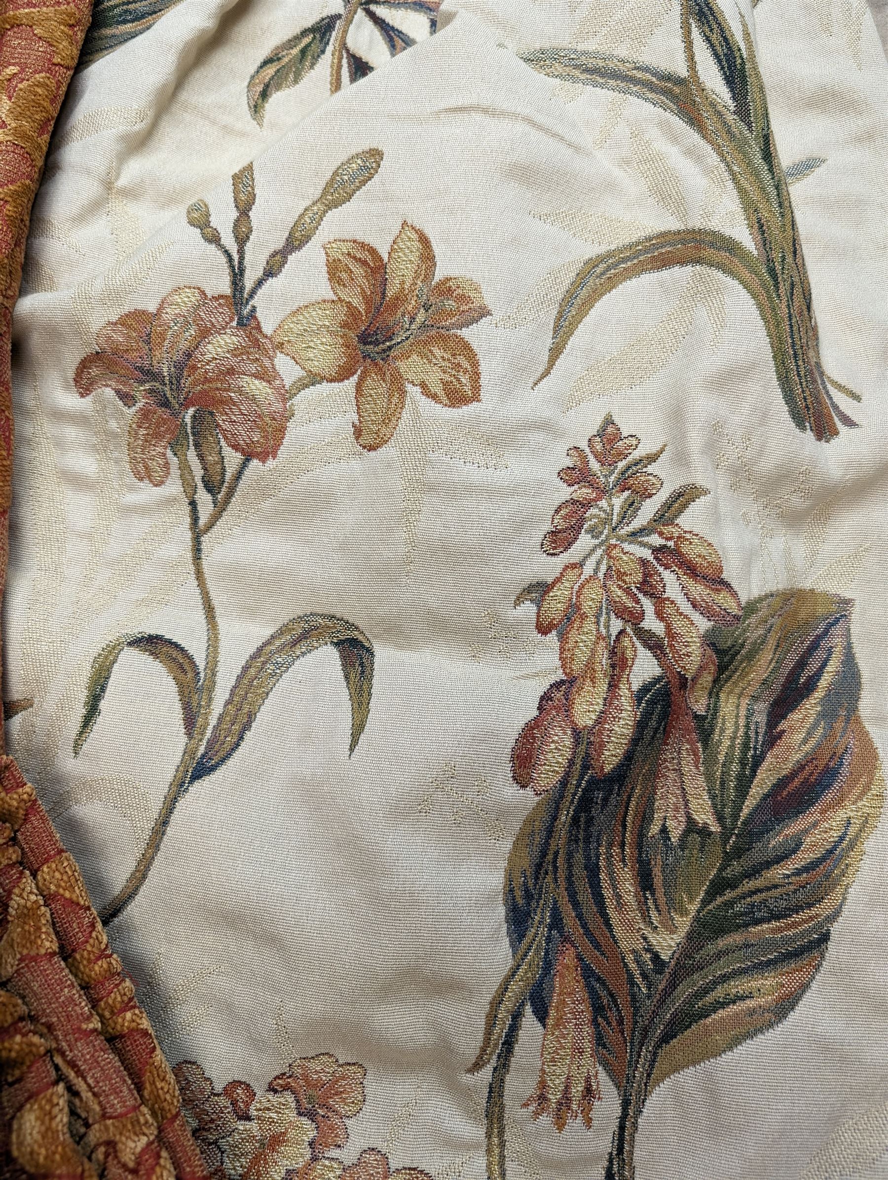 Two pairs of matching John Lewis lined chenille curtains, each curtain 183cm drop x 163cm wide and 135cm drop x 163cm wide; quality single door curtain 206cm drop x 190cm wide and an adjustable rail