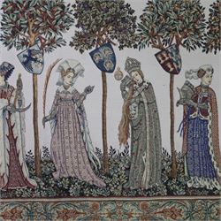 La Manta tapestry wall hanging, by Hines of Oxford, after teh 1420 fresco by Giacomo Jaquerio in the great hall at Casello Della Manta, H65cm, L130cm