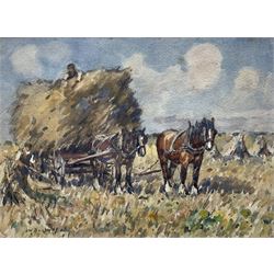 James William Booth (Staithes Group 1867-1953): Haymaking, watercolour signed 28cm x 38cm
Provenance: Given to vendor's relative by Mrs Booth in 1970's, never previously been on the market. 