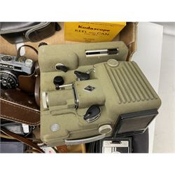 Collection of camera and equipment, to include Canon PowerShot S500, Cosmic 35, polaroid 320, etc, in two boxes  