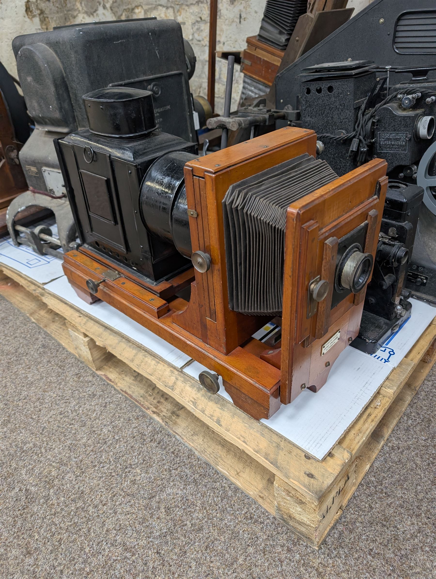 Thornton-Pickard Artist Enlarger, Thornton Pickard Imperial Enlarger, The Newton Epidiascope, Ensign Super Sixteen projector, wooden frame, etc