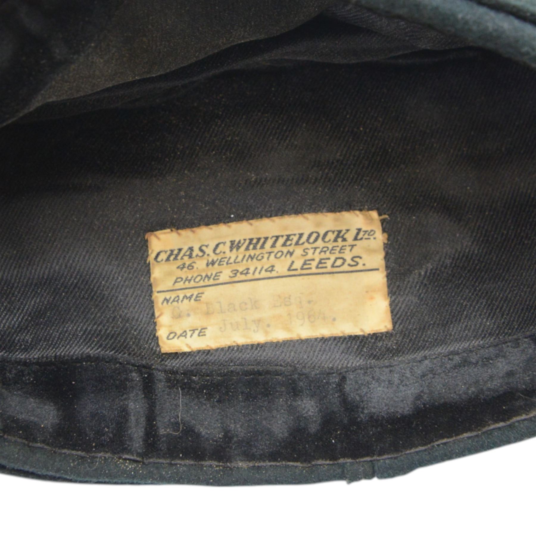 Kings Own Yorkshire Light Infantry field service cap, with brass KOYLE buttons to the front, the bollion with light infantry badge, with label inside for Chas. C. Whitelock Ltd; Name G. Black Esq Date July. 1964,  together with two sets of KOYLE cap badges 