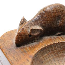 Mouseman - tooled oak ashtray, rectangular form with canted and rounded corners, carved with mouse signature, by the workshop of Robert Thompson, Kilburn, W10cm