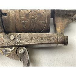 19th century Belgian 7mm pin-fire six-shot revolver with engraved action, folding trigger and ornate grips, ELG proof marks, No.4562 L20cm