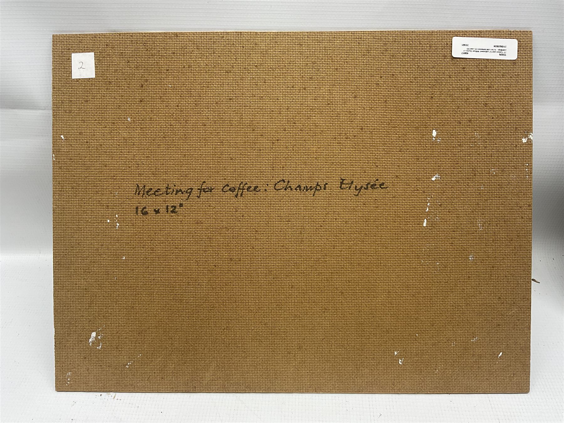 William Burns (Northern British 1923-2010): 'Meeting for Coffee - Champs-Élysées', oil on board signed, titled verso 30cm x 40cm (unframed) Provenance: Direct from the family of the artist. 
Notes: Born in Sheffield in 1923, William Burns RIBA FSAI FRSA studied at the Sheffield College of Art before the outbreak of the Second World War, during which he helped illustrate the official War Diaries for the North Africa Campaign, and was elected a member of the Armed Forces Art Society. On his return, he studied architecture at Sheffield University and later ran his own successful practice, being a member of the Royal Institute of British Architects. However, painting had always been his self-confessed 'first love', and in the 1970s he gave up architecture to become a full-time artist, having his first one-man exhibition in 1979.