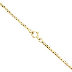 14ct gold sapphire and diamond necklace, the central diamond set ribbon design panel, suspending a pear cut sapphire of approx 0.25 carat, surrounded by twelve round brilliant cut diamonds, stamped, total diamond weight approx 0.25 carat